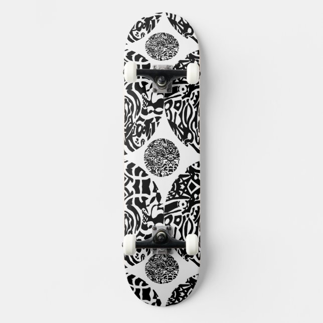 "Bird Creature" B&W Abstract Skateboard Deck (Front)