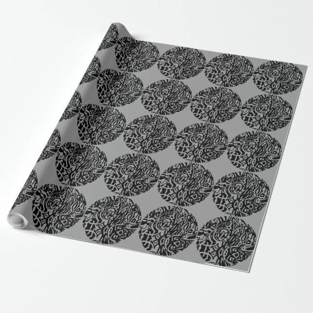 "Bird Creature" B&W Abstract Wrapping Paper (Unrolled)