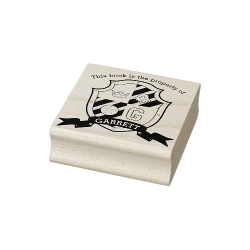Bird crest letter G kids book library name Rubber Stamp