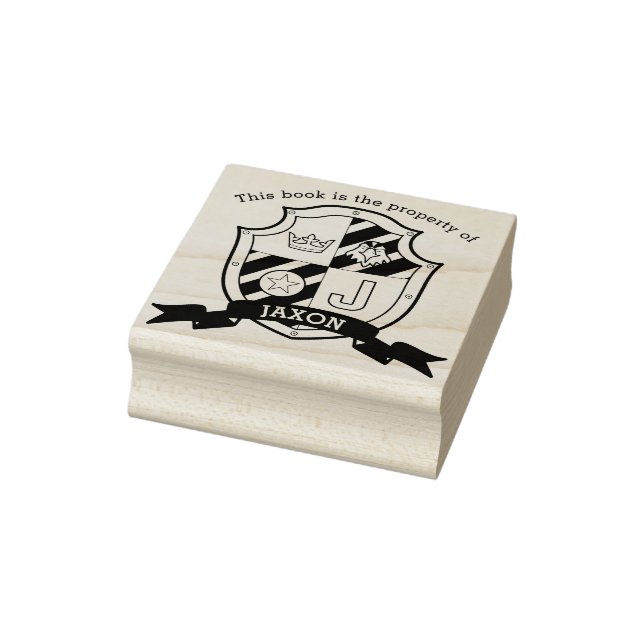 Bird crest letter J kids library name rubber stamp (Stamp)