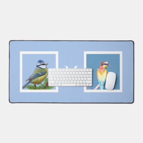 Bird Custom Photos and Monogram on Sky Blue Desk Mat
