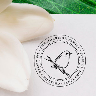 Bird Custom Round Family Name & Return Address Rubber Stamp