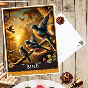 Bird Cute Family Vintage Animal Postcard
