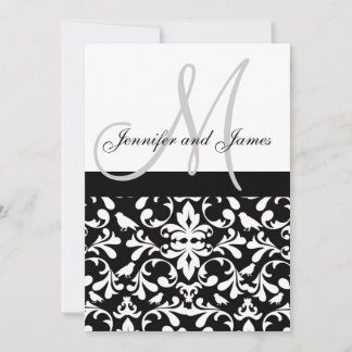 Bird Damask Wedding Invitation Names Monogram