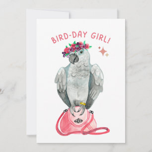 Bird-day Girl African Grey Parrot Bird Lover Birth Holiday Card