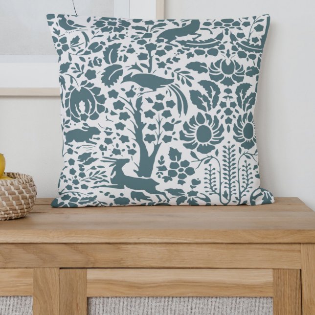 Bird, deer, floral damask throw pillow (Creator Uploaded)