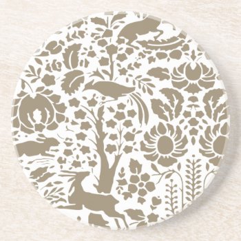 Bird  Deer  Tree Folk Pattern Coaster by HumorUs at Zazzle