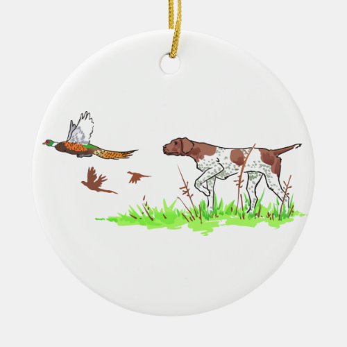 Bird Dog and Pheasant Ceramic Ornament