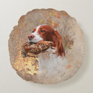 Bird dog , woodcock hunting round pillow