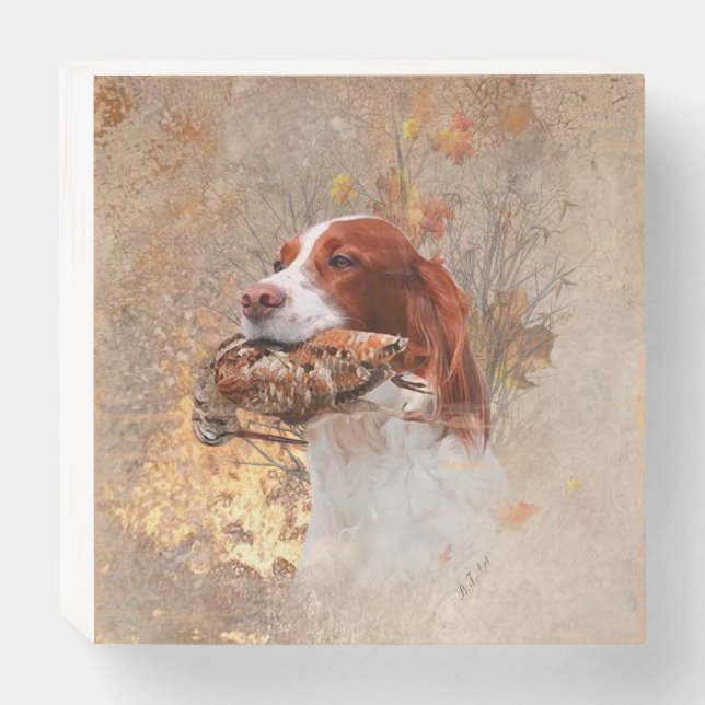Bird dog , woodcock hunting wooden box sign (Front Horizontal)