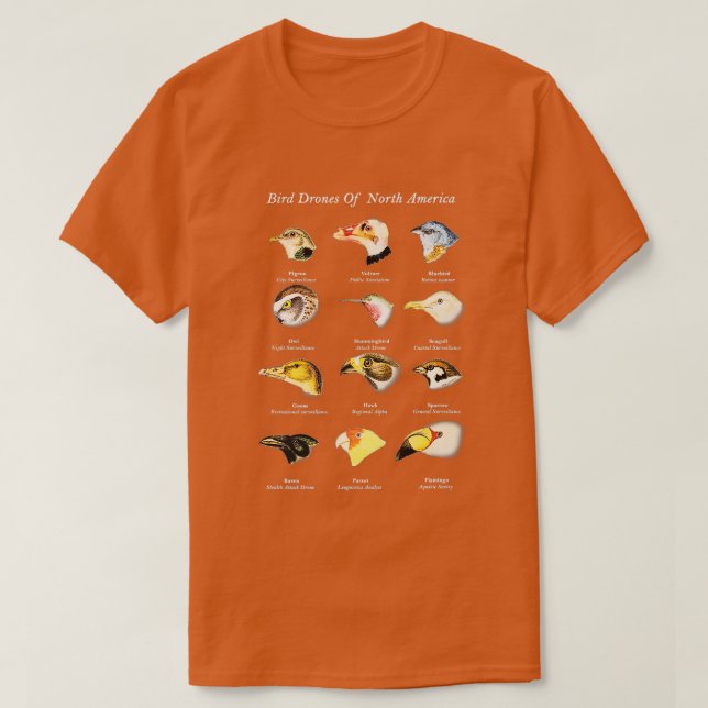 Bird Drones Of North America Cute Field Guide Bird T-Shirt (Design Front)