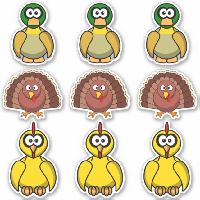 Bird Duck, Turkey, Chicken Cartoon Sticker (Front)