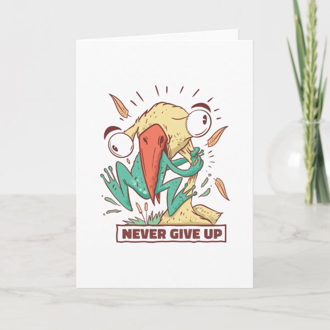 Bird eating frog Never give up Card (Front)