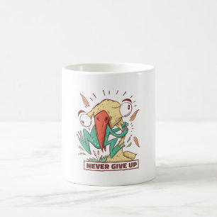 Bird eating frog Never give up Coffee Mug