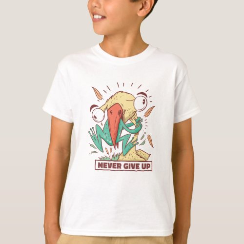 Bird eating frog Never give up T_Shirt