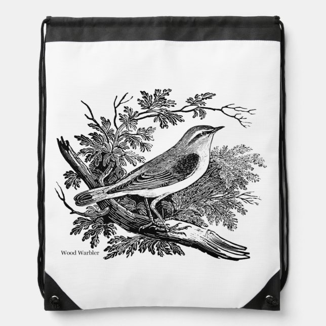 Bird Engravings  - a Wood Warbler Drawstring Bag (Front)