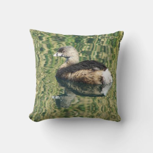 Bird Enthusiast Cute Grebe Water Reflection Nature Throw Pillow