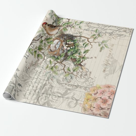 Bird Ephemera Decoupage Poster Wrapping Paper