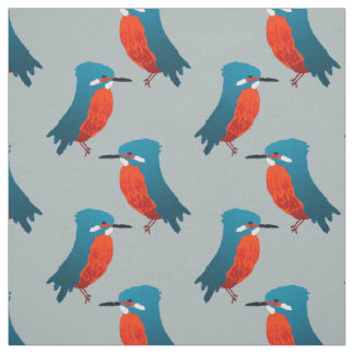 Bird Fabric: Teal Blue & Scarlet Kingfishers Fabric