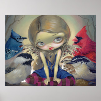Bird Fairy - Backyard Birds ART PRINT big eyes