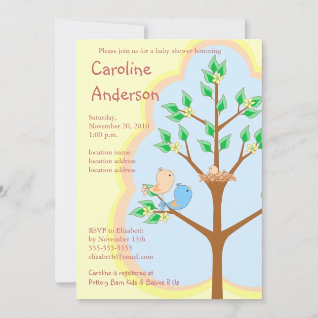 Bird Family Baby Shower Invitations (Front)