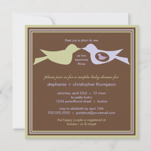 Bird Family Couples Baby Shower Lilac &amp; Sage Invites