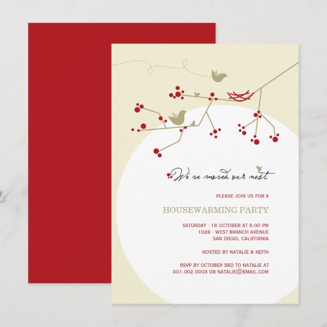 Bird Family We've Moved Nest Housewarming Party Invitation (Front/Back)