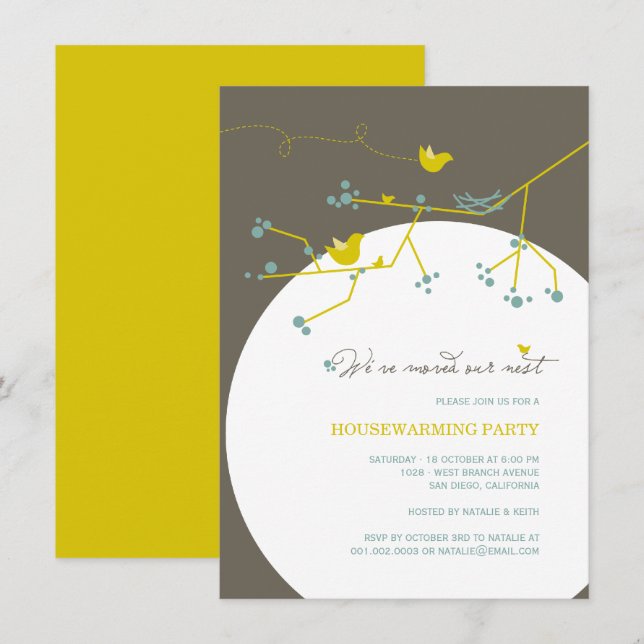 Bird Family We've Moved Nest Housewarming Party Invitation (Front/Back)