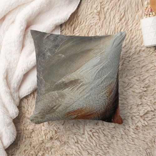 Bird Feather Photo Abstract Gray Brown Nature Throw Pillow