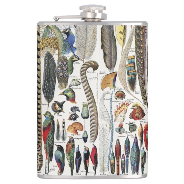 Bird Feather Wildlife Antique Feathers Art Nouveau Flask (Front)