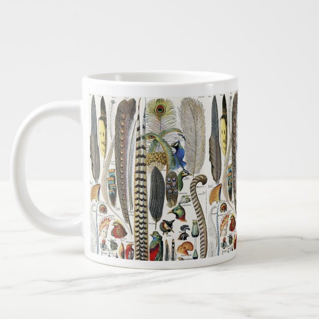 Bird Feather Wildlife Antique Feathers Art Nouveau Giant Coffee Mug (Left)