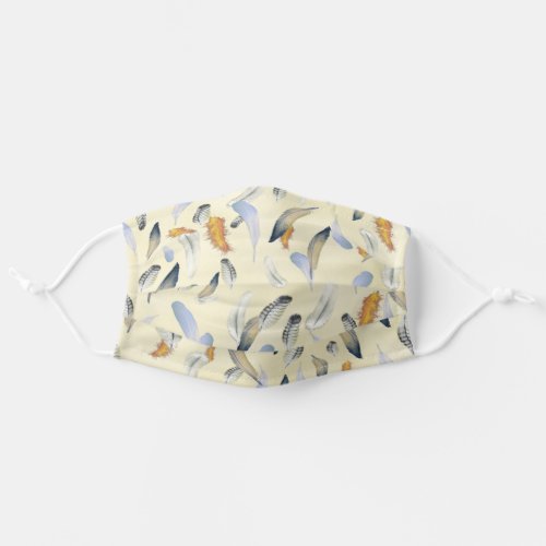 Bird feathers over creamy background adult cloth face mask