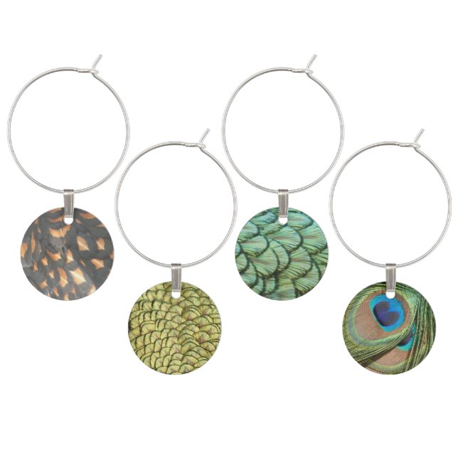 Bird Feathers Pattern Wine Charms (Staggered)