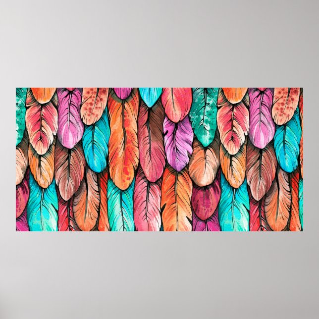 Bird feathers seamless pattern. Hand drawing water Poster (Front)