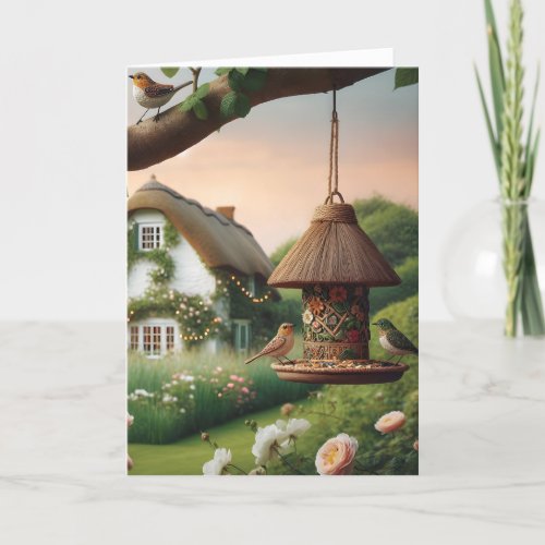 Bird Feeder and Birds Cottagecore Nature Scene Card