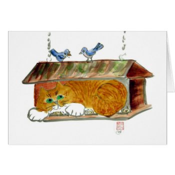 Bird Feeder And Orange Tiger Cat by Nine_Lives_Studio at Zazzle