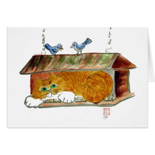 Bird Feeder and Orange Tiger Cat Cards (Front Horizontal)