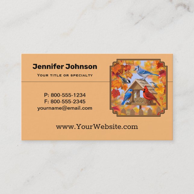 Bird Feeder Gathering Autumn Business Card (Front)