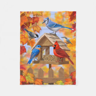 Bird Feeder Gathering Autumn Fleece Blanket