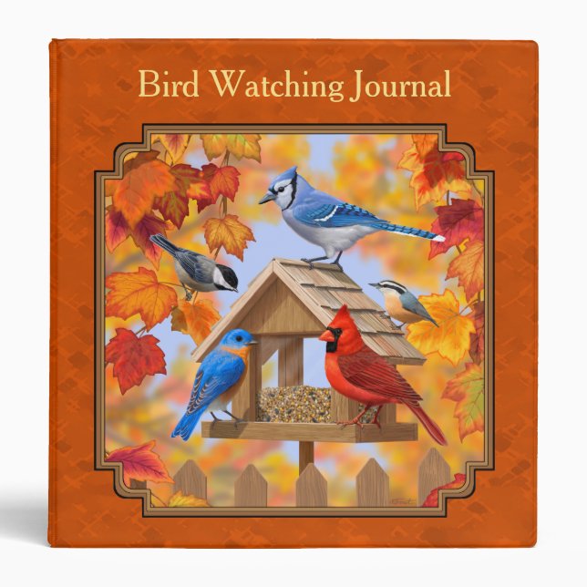 Bird Feeder Gathering Autumn Orange 3 Ring Binder (Front)