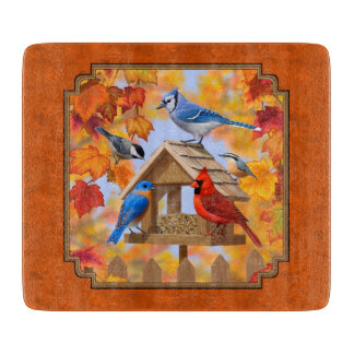 Bird Feeder Gathering Autumn Orange Cutting Board