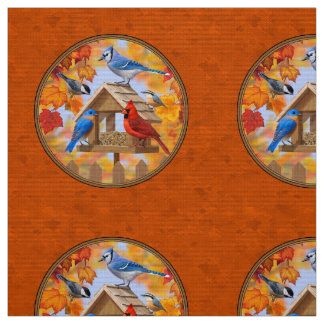Bird Feeder Gathering Autumn Orange Fabric
