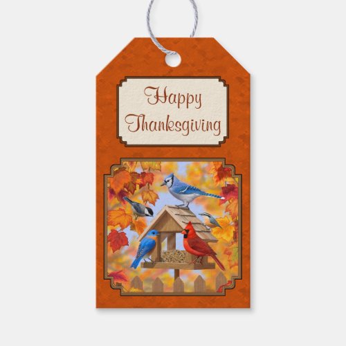 Bird Feeder Gathering Autumn Orange Gift Tags