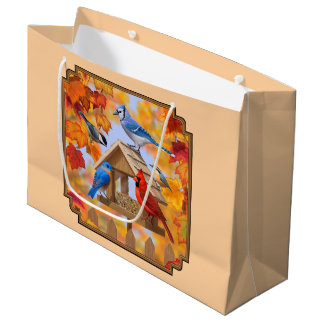 Bird Feeder Gathering Autumn Orange Large Gift Bag