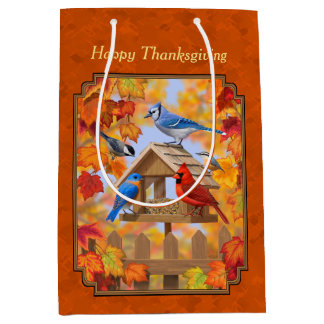 Bird Feeder Gathering Autumn Orange Medium Gift Bag
