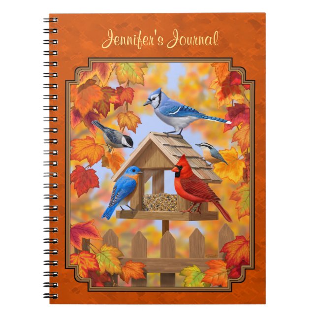 Bird Feeder Gathering Autumn Orange Notebook (Front)