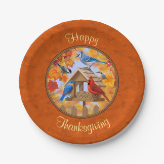 Bird Feeder Gathering Autumn Orange Paper Plates