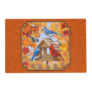 Bird Feeder Gathering Autumn Orange Placemat