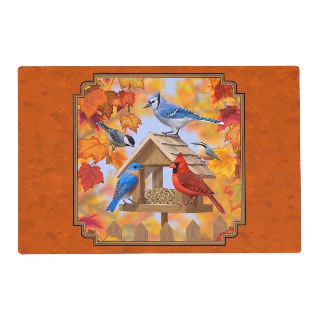 Bird Feeder Gathering Autumn Orange Placemat (Front)