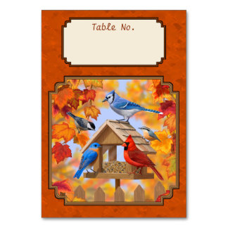 Bird Feeder Gathering Autumn Orange Table Number